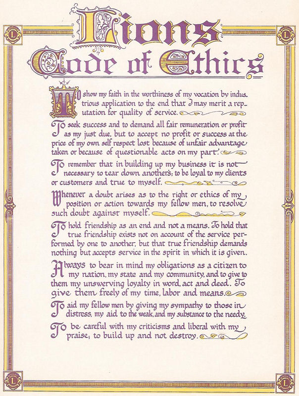 Ellwood City Lions Club - Code of Ethics